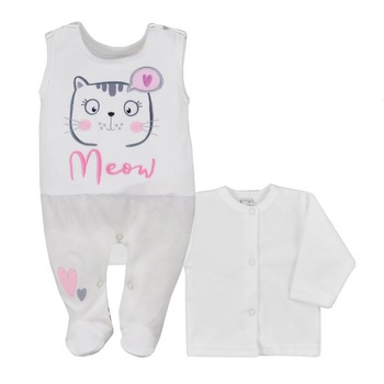 Compleu 2 piese salopeta si bluza pentru fete Koala Miau 07-434A, Alb Compleu 2 piese salopeta si bluza pentru fete Koala Miau 07-434A, Alb