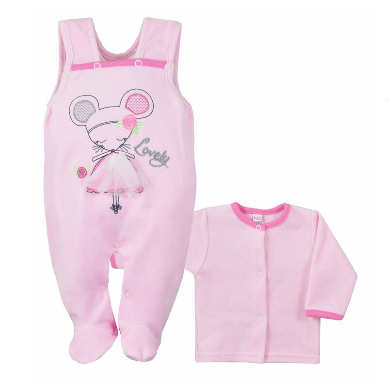 Compleu 2 piese salopeta si bluza pentru fete Koala Mysz I Pies 3714RZ, Roz