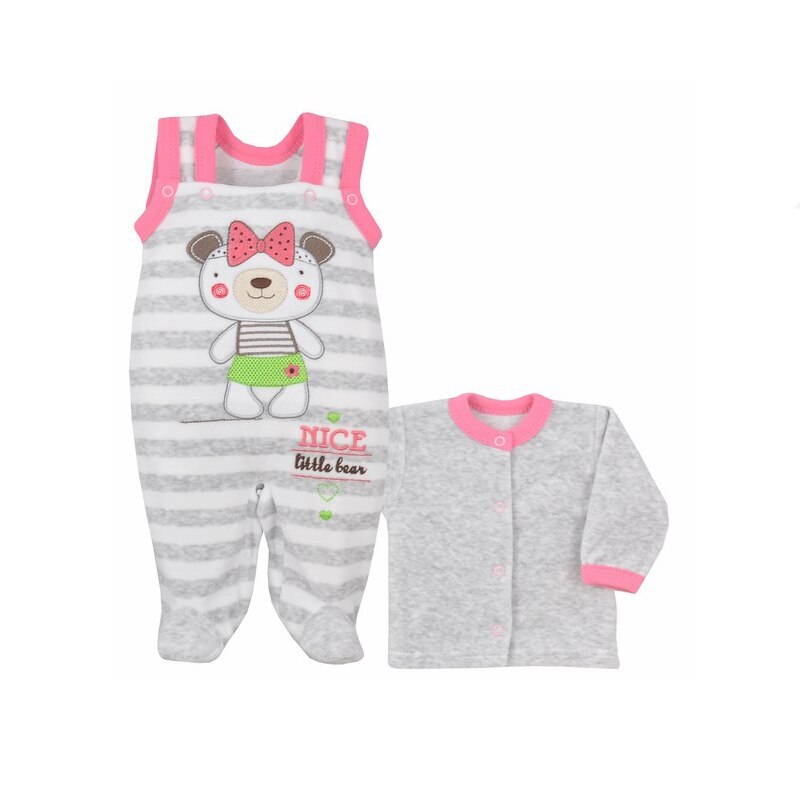 Compleu 2 piese salopeta si bluza pentru fete Koala Moj Przyjaciel 04-567G, Gri, 74 cm