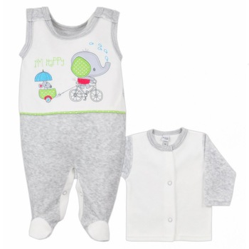 Compleu 2 piese salopeta si bluza pentru bebelusi Koala Slon Na Rowerku 3556G, Gri Compleu 2 piese salopeta si bluza pentru bebelusi Koala Slon Na Rowerku 3556G, Gri