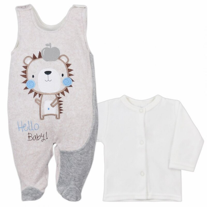 Compleu 2 piese salopeta si bluza pentru bebelusi Koala Hello Baby 05-478C, Crem, 74 cm