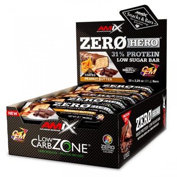 Cutie cu 15 batoane proteice Amix Zerohero Protein Bar fara zahar cu aroma de Unt De Arahide 15X65 Grame Cutie cu 15 batoane proteice Amix Zerohero Protein Bar fara zahar cu aroma de Unt De Arahide 15X65 Grame