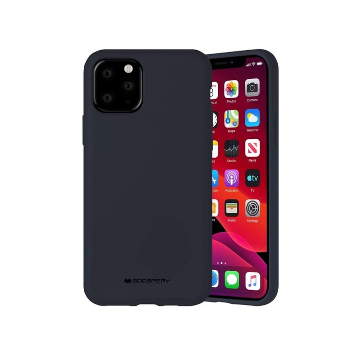 Husa Spate Mercury Silicone Compatibila Cu iPhone 12 / Compatibila Cu iPhone 12 Pro, cu Interior Alcantara, Navy Albastru
