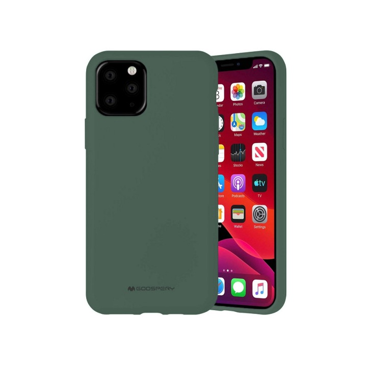 Husa Spate Mercury Silicone Compatibila Cu iPhone 12 Pro Max, cu Interior Alcantara, verde