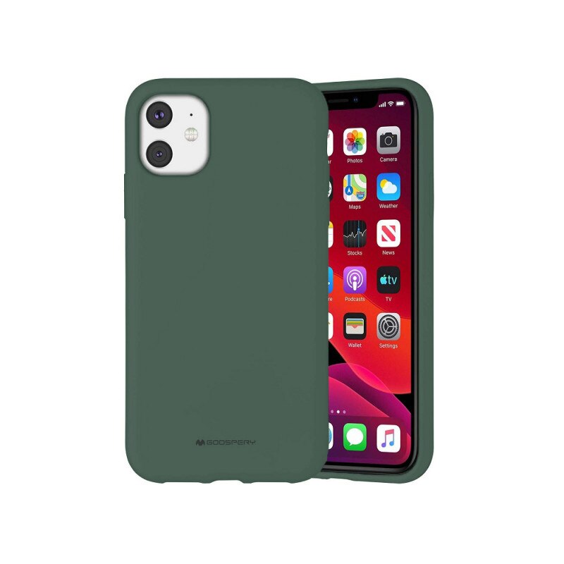 Husa Spate Mercury Silicone iPhone 12 Mini , cu Interior Alcantara , verde