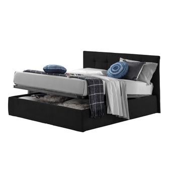 Pat Tapitat Rabatabil cu Lada Depozitare, 150x190 cm, Roma Dolce Dormire, Negru Catifea Velluto Pat Tapitat Rabatabil cu Lada Depozitare, 150x190 cm, Roma Dolce Dormire, Negru Catifea Velluto