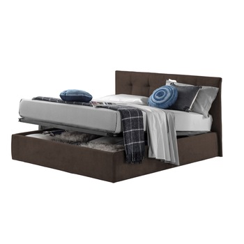 Pat Tapitat Rabatabil cu Lada Depozitare, 150x200 cm, Roma Dolce Dormire, Maro Catifea Velluto Pat Tapitat Rabatabil cu Lada Depozitare, 150x200 cm, Roma Dolce Dormire, Maro Catifea Velluto