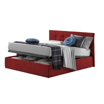 Pat Tapitat Rabatabil cu Lada Depozitare, 150x190 cm, Roma Dolce Dormire, Rosu inchis Catifea Velluto Pat Tapitat Rabatabil cu Lada Depozitare, 150x190 cm, Roma Dolce Dormire, Rosu inchis Catifea Velluto