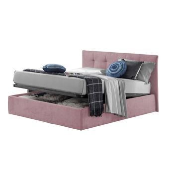 Pat Tapitat Rabatabil cu Lada Depozitare, 150x200 cm, Roma Dolce Dormire, Violet Catifea Velluto Pat Tapitat Rabatabil cu Lada Depozitare, 150x200 cm, Roma Dolce Dormire, Violet Catifea Velluto