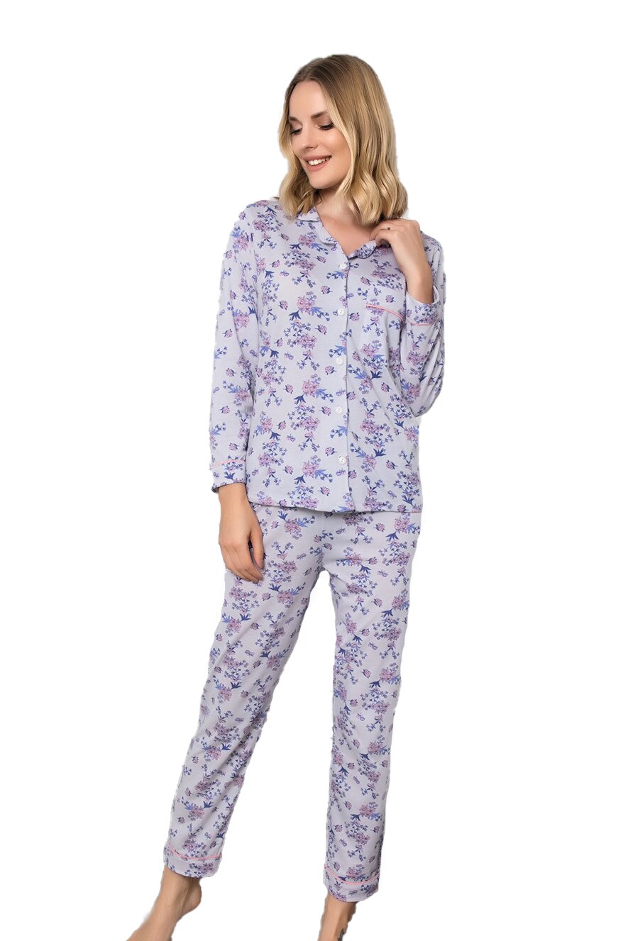 Pijama 100% bumbac, dama,imprimeu floral, Gri