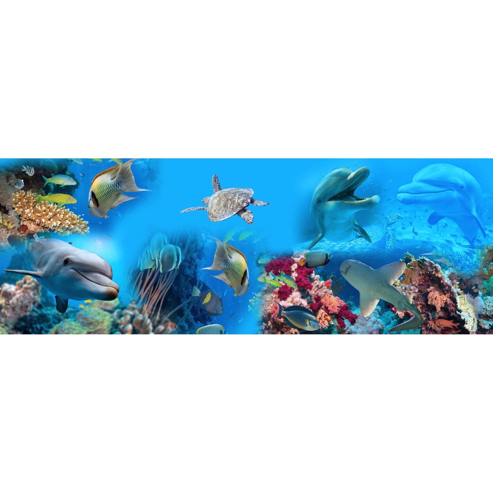 Sticker 3D pentru Podea - Delfini si Pesti in Mare - 105x36 cm