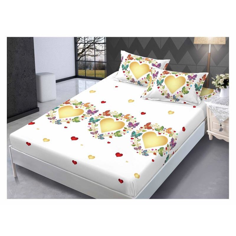 Set husa de pat din finet + 2 fete de perna pentru saltea de 160x200cm HPF140, Pucioasa