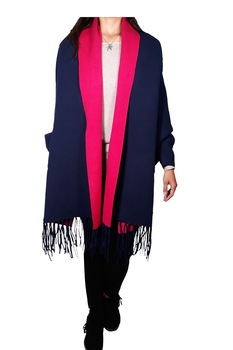 Ponch-cardigan L-line, cu franjuri,one size, Bleumarin/Fucsia, One Size Ponch-cardigan L-line, cu franjuri,one size, Bleumarin/Fucsia, One Size