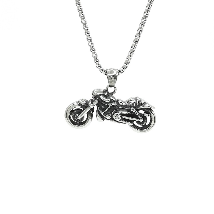 Pandantiv Motocicleta Biker cu lant otel inoxidabil, PS Personal Style, argintiu