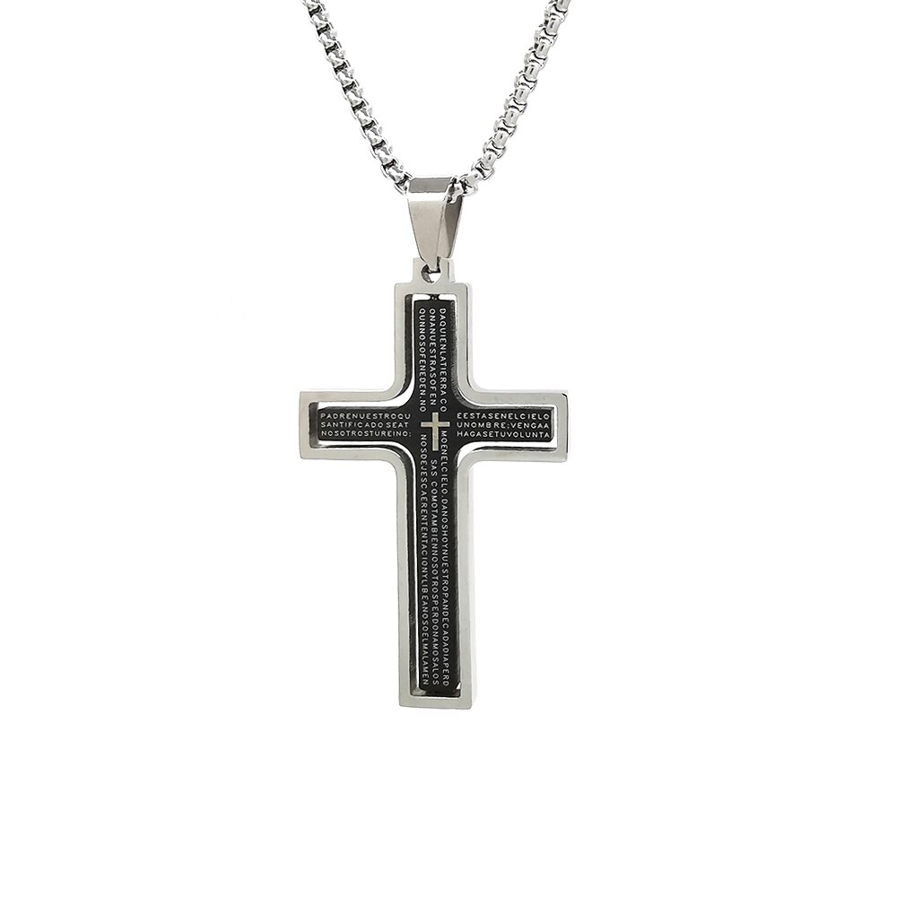 Cruciulita inox cu lant otel inoxidabil, PersonalStyle, argintiu, negru