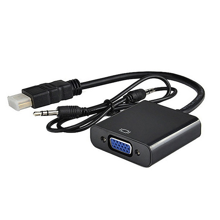 Adaptor convertor HDMI la VGA tata-mama cu cablu audio, pentru PC, DVD player, laptop, 20 cm, negru, BBL1816