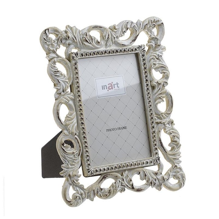 Rama foto clasica din rasina, alb/crem, antichizat 10 x 15 cm