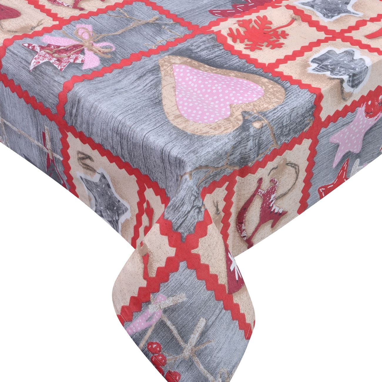 Fata de Masa de Craciun, New Line, Model cu Inimi, 180x140 cm, Multicolor, Poliester