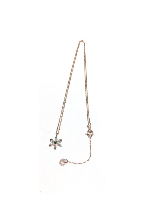 Colier, fulg de nea rose , argint, reglabil, 40 cm
