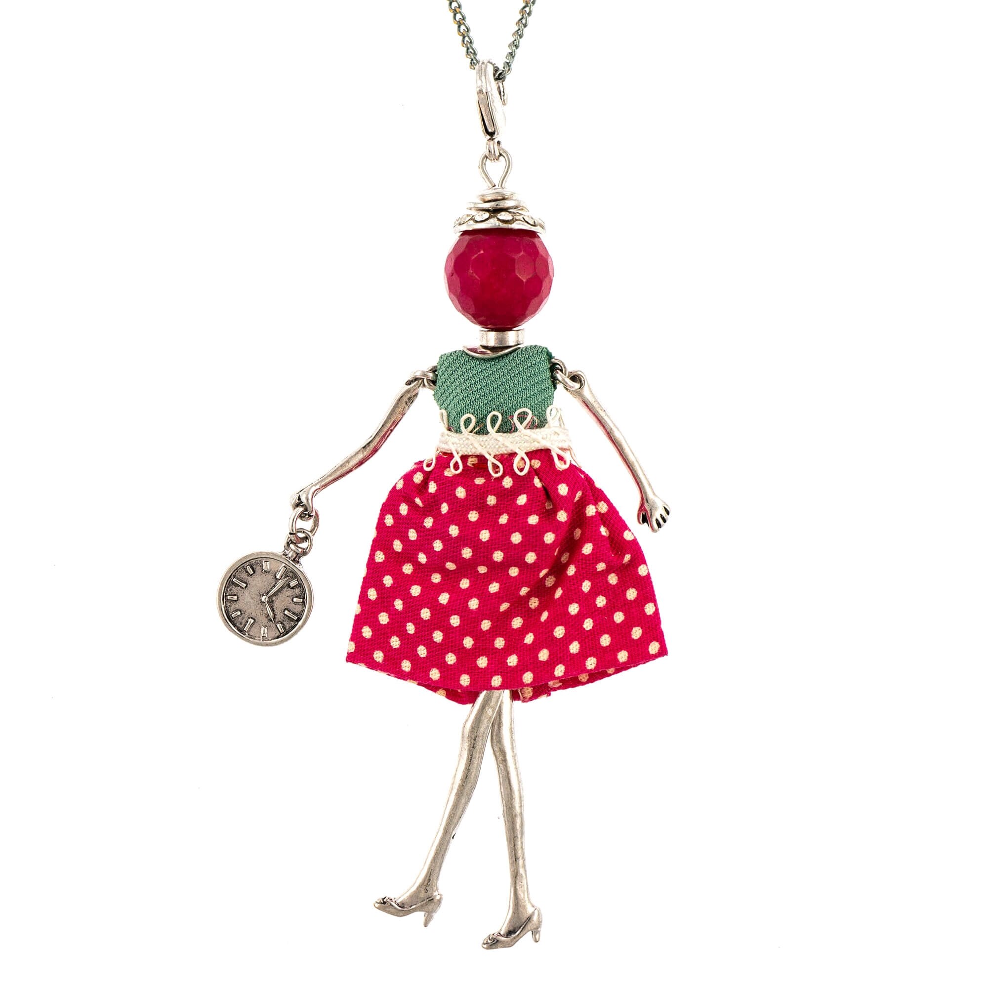 Pandantiv cu lant Bambola in Stile Cracovia-Red, Haute Couture Style by Roxannes - Bambole Milanesi, Rosu 42327-Red