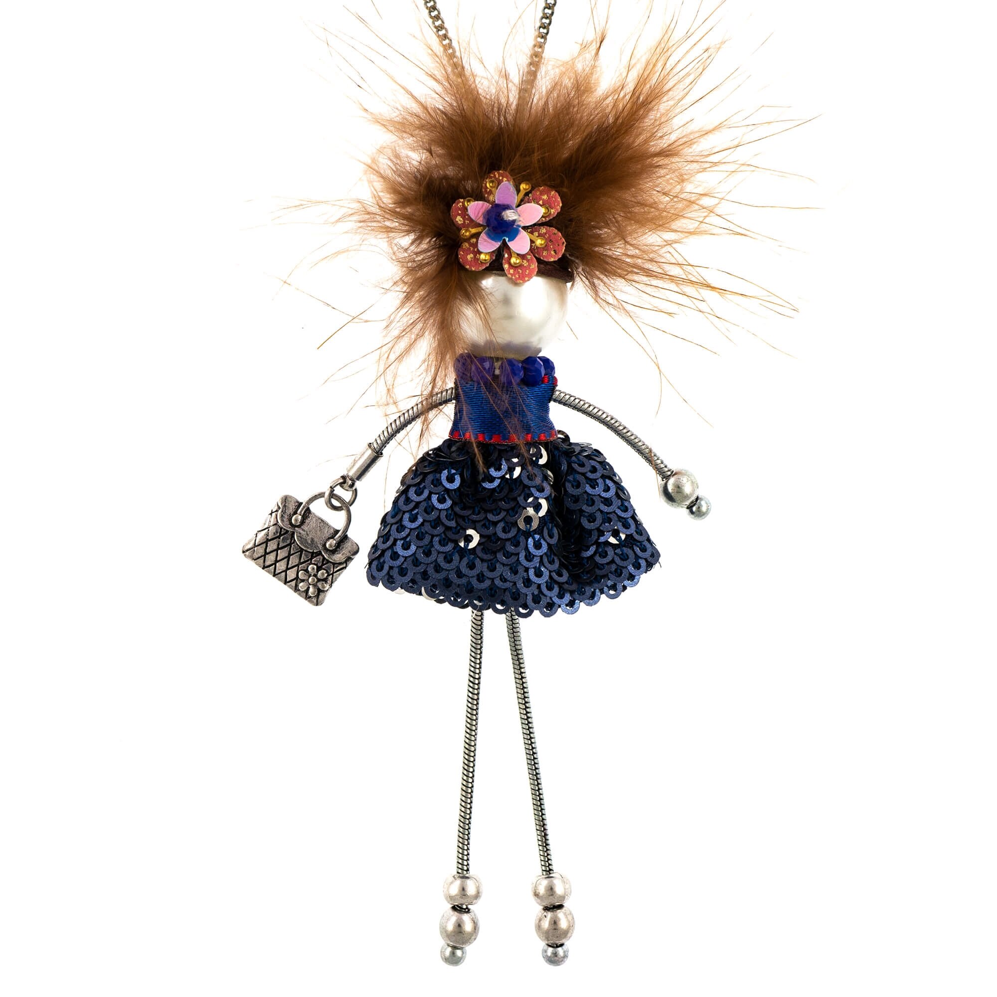 Pandantiv cu lant Bambola in Stile Los Angeles-Rock-Blue, Haute Couture Style by Roxannes - Bambole Milanesi, Albastru 42890-Blue