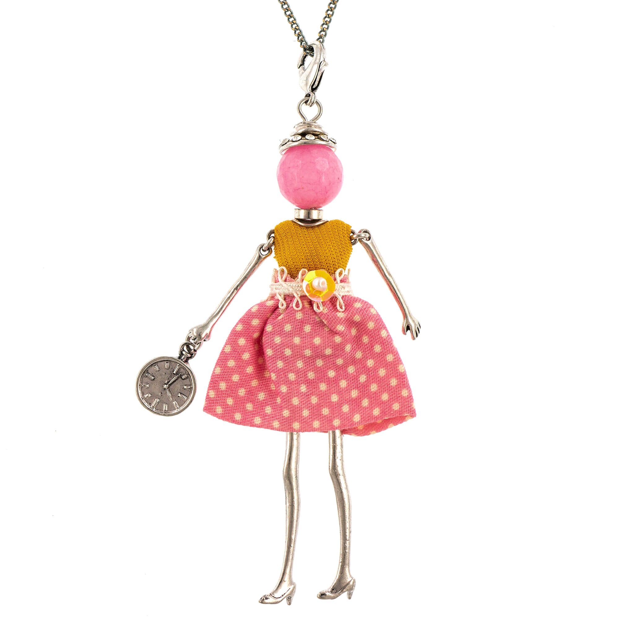 Pandantiv cu lant Bambola in Stile Cracovia-Pink, Haute Couture Style by Roxannes - Bambole Milanesi, Roz 42327-Pink