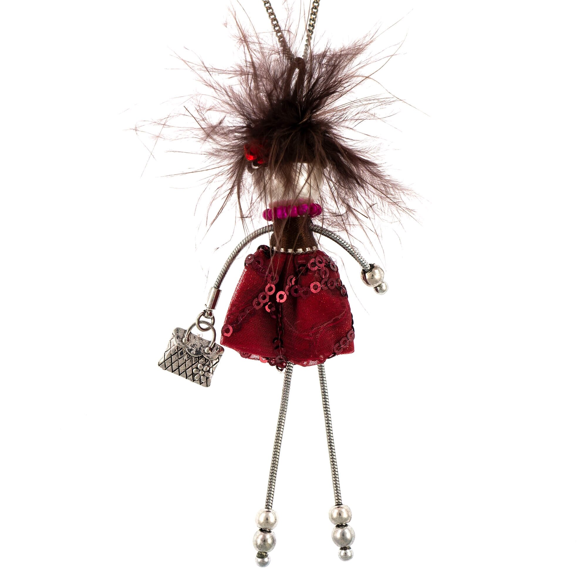 Pandantiv cu lant Bambola in Stile Parigino-Rock-Red, Haute Couture Style by Roxannes - Bambole Milanesi, Rosu 42892-Red