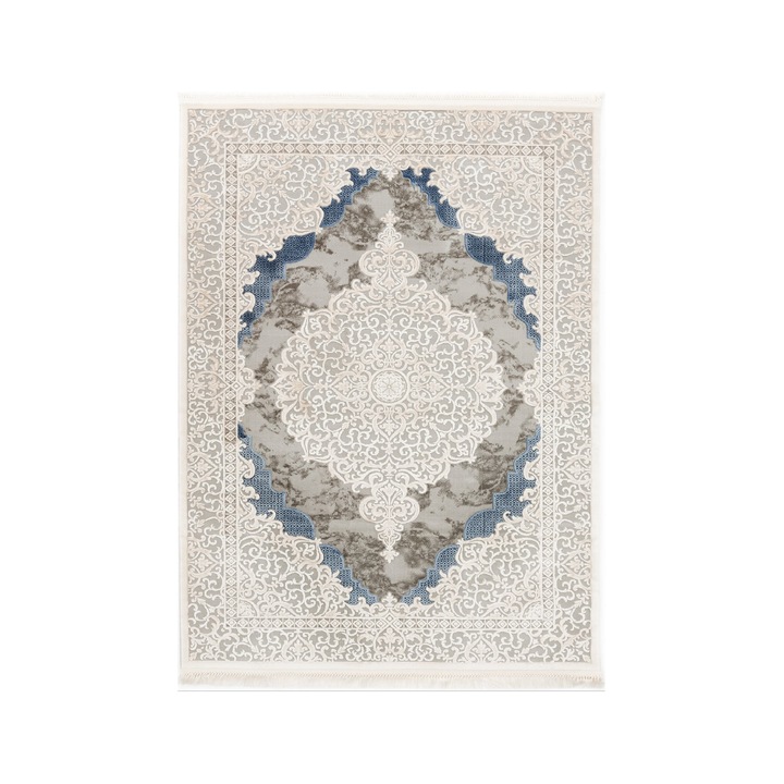 Covor din fibre acrilice, Colectie violet, stil modern, model 2614B, culoare Gri/Albastru/Crem 100 x 200 cm