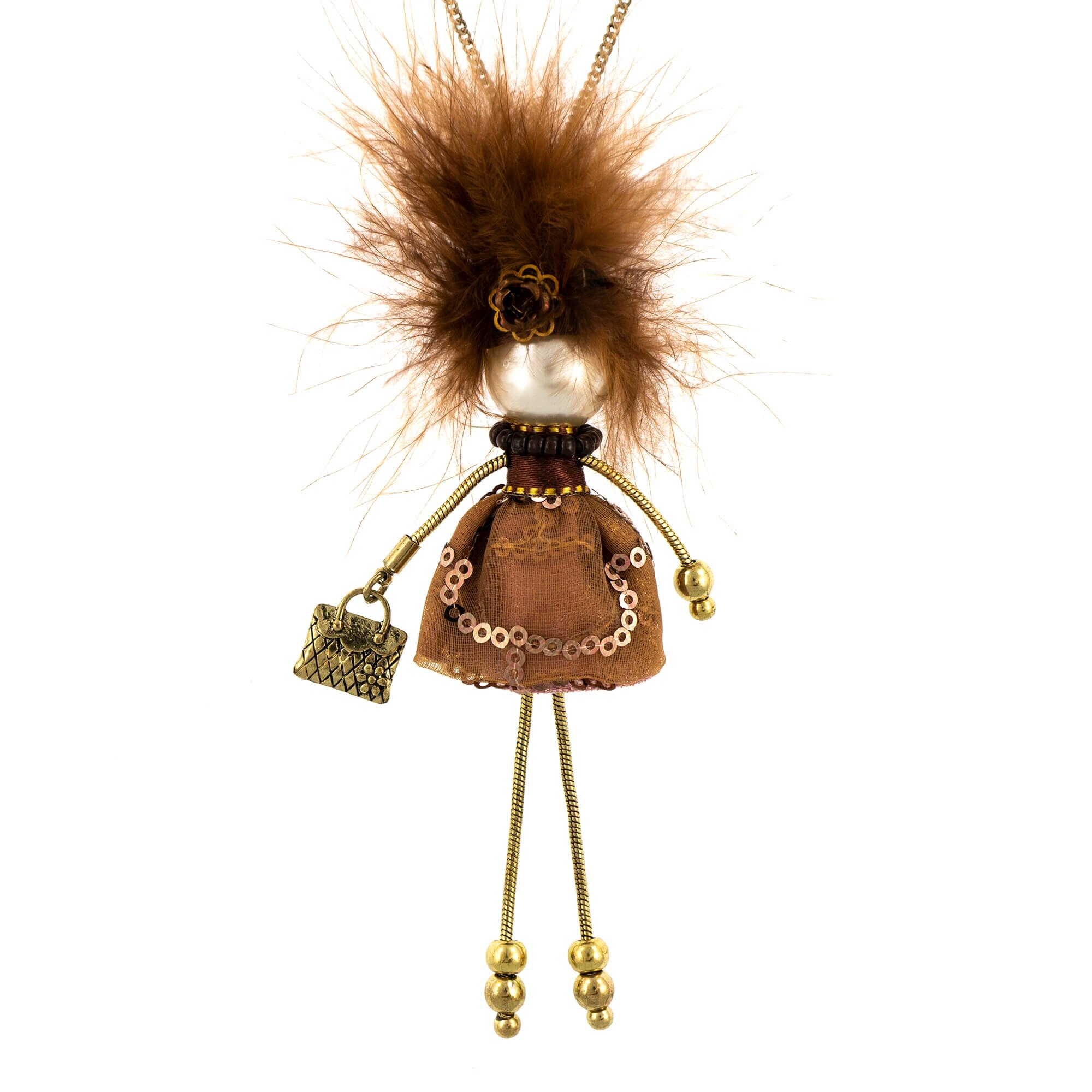 Pandantiv cu lant Bambola in Stile Parigino-Rock-Beige, Haute Couture Style by Roxannes - Bambole Milanesi, Bej 42892-Beige