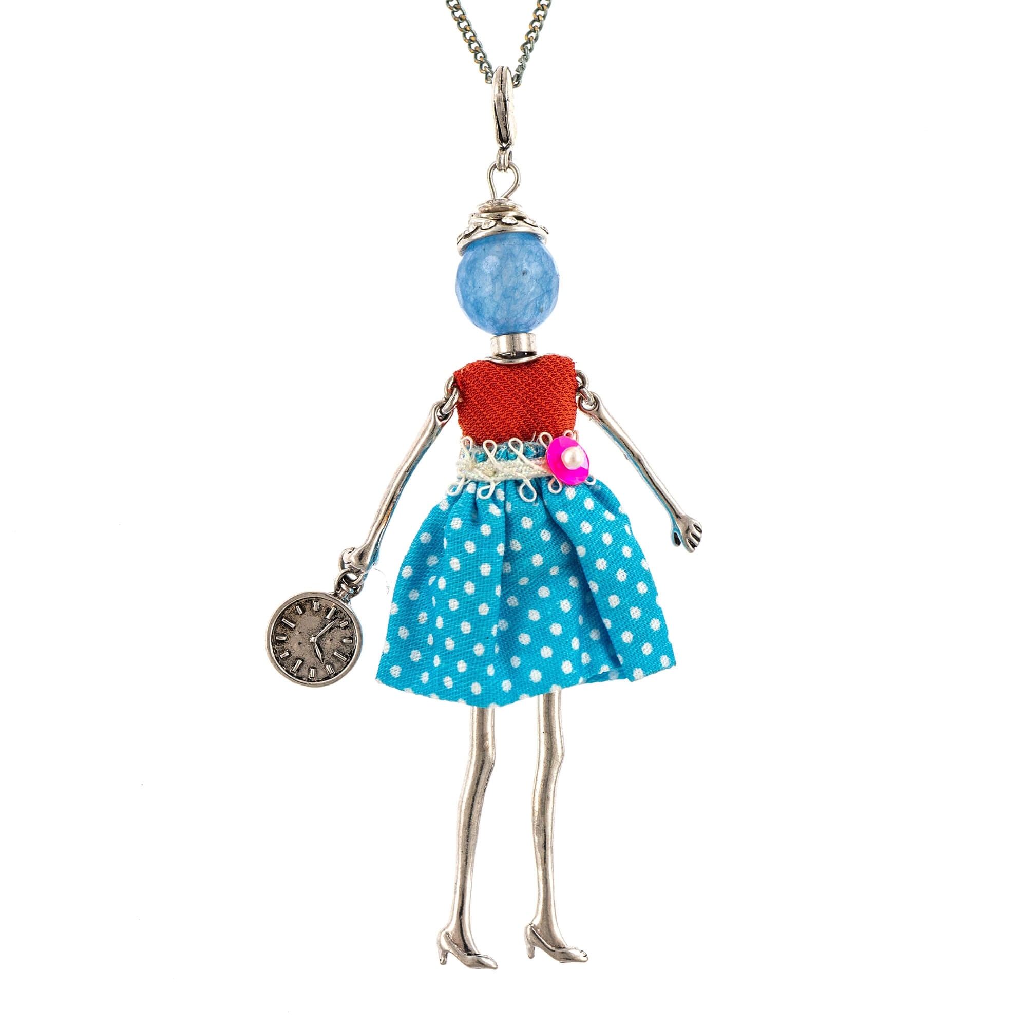 Pandantiv cu lant Bambola in Stile Cracovia-Silver-Opal, Haute Couture Style by Roxannes - Bambole Milanesi, Albastru 42327-Silver-Blue