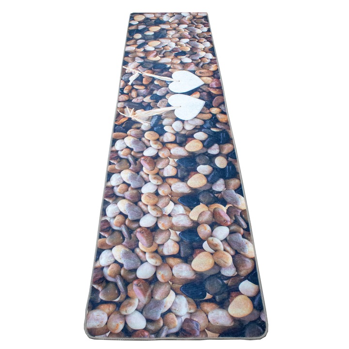 Pin Trade SRL Art Brill Konyhai Szőnyeg, 80X200 cm, vastagság 2,5 mm, nyomtatott típus, poliészter, mosható, csúszásgátló, súlya 1000g / m2, barna köves modell