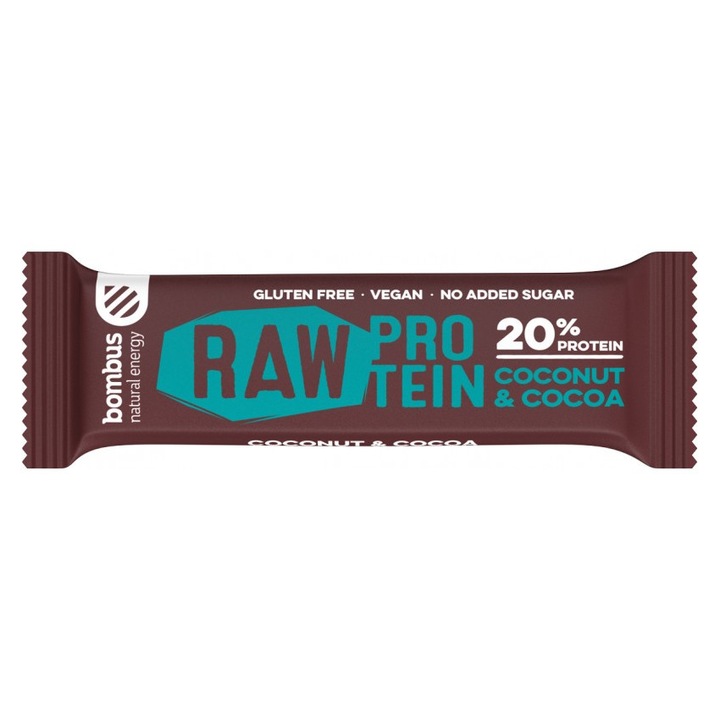 Baton proteic cu nuca de cocos si cacao, 20% proteine, Bombus, 50g