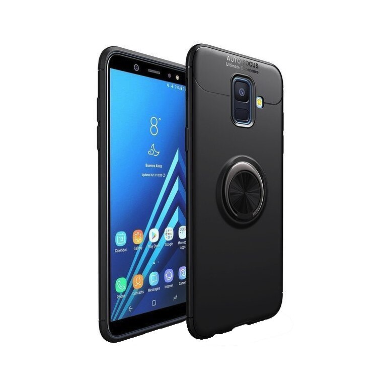 Husa din silicon cu inel magnetic rotativ pentru Galaxy J6 Plus (2018) Black