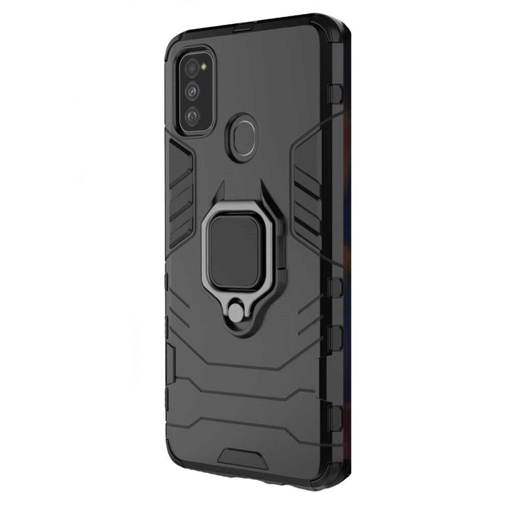 Anti-Shock Ring Armor KickStand tok Samsung Galaxy M21 készülékhez, fekete