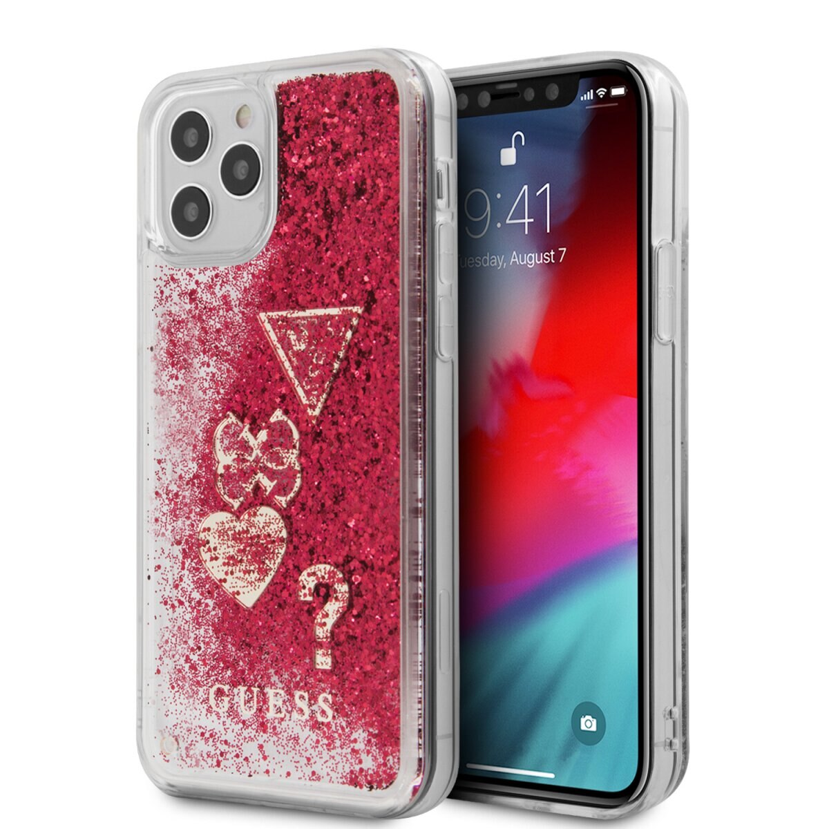 Husa Cover Guess Liquid Glitter Charms pentru iPhone 12/12 Pro Raspberry