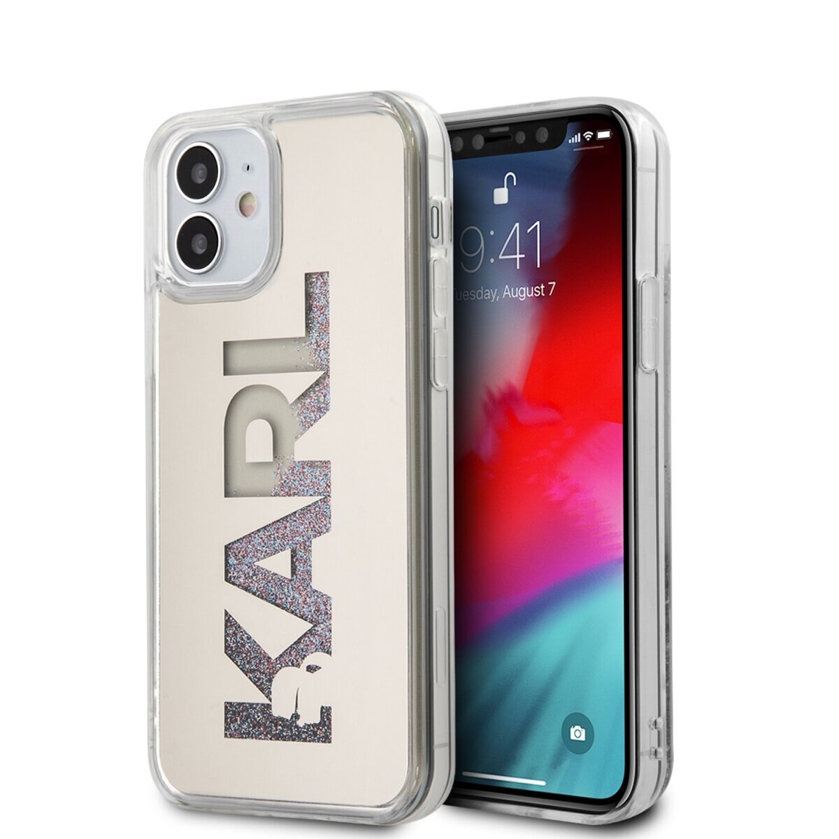 Husa Cover Karl Lagerfeld Liquid Glitter Multi Mirror pentru iPhone 12 Mini Silver