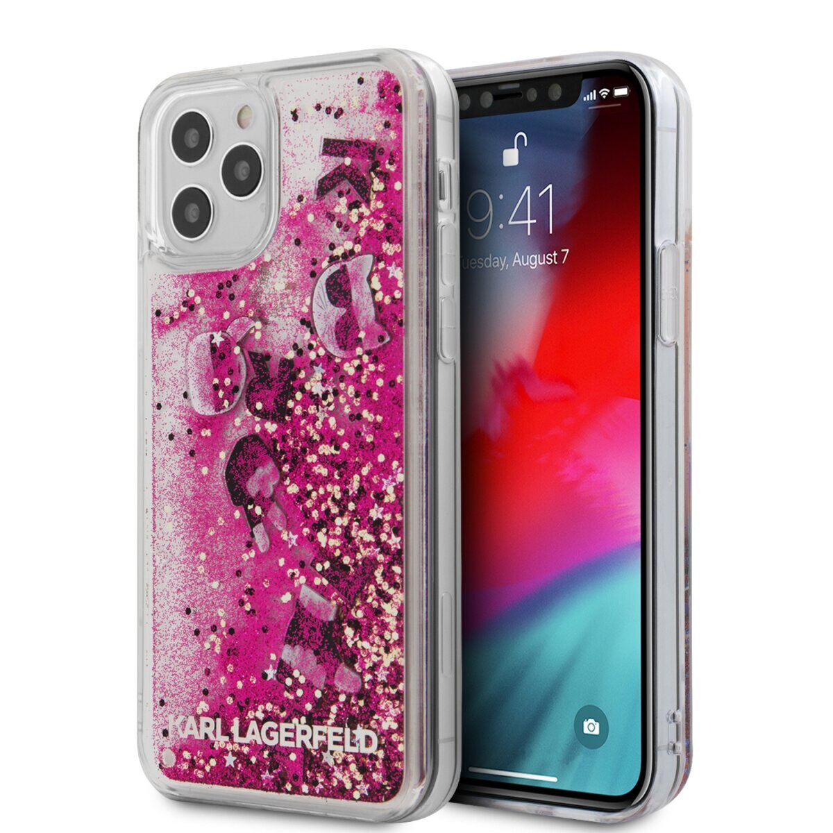 Husa Cover Karl Lagerfeld Liquid Glitter Charms pentru iPhone 12/12 Pro Pink