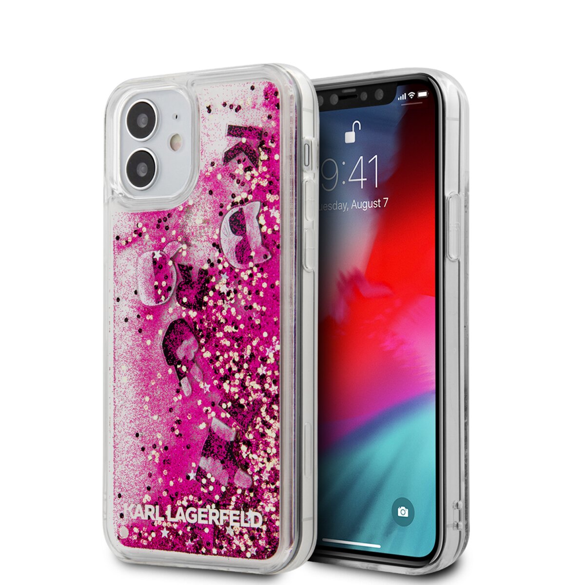Husa Cover Karl Lagerfeld Liquid Glitter Charms pentru iPhone 12 Mini Pink