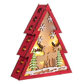 Brad din lemn iluminat LED, cu reni si fulgi de zapada, 20cm Brad din lemn iluminat LED, cu reni si fulgi de zapada, 20cm