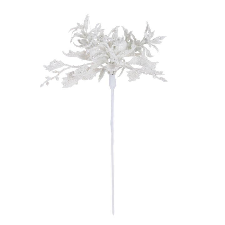 Decoratiune, floare artificila, alb, plastic, 20 cm