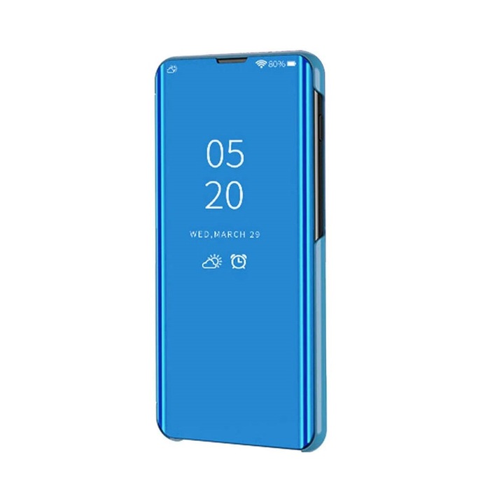 Husa Protectie Flip Cover, Clear View, Mirror, Stand, compatibila cu Samsung Galaxy A20e, Albastra