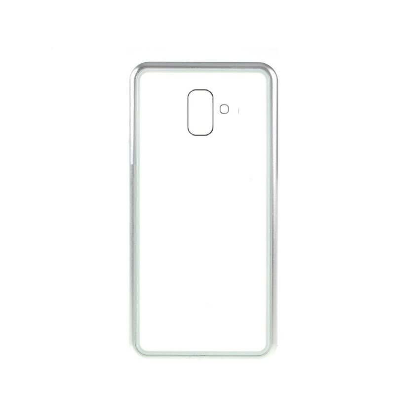 Husa cu Bumper Magnetic si Spate din Sticla Securizata pentru Galaxy J6 Plus (2018) Silver