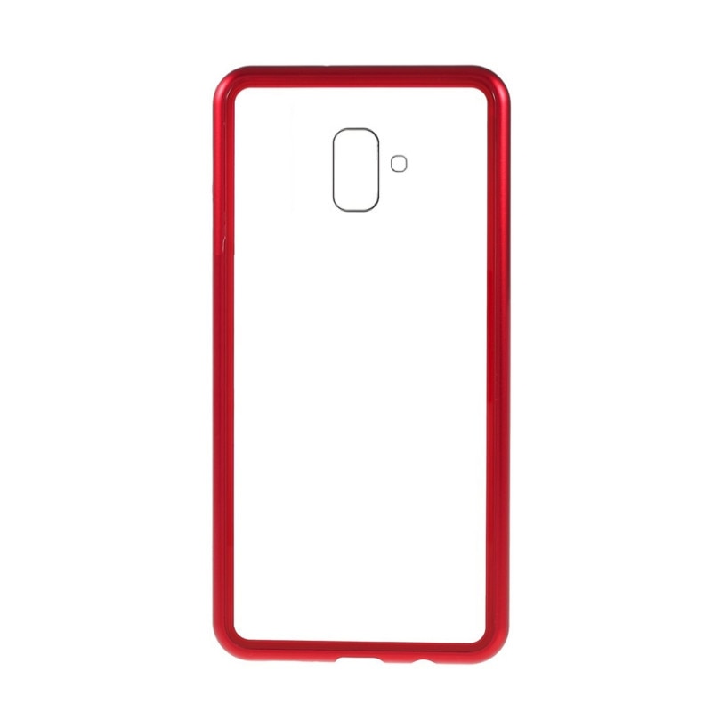Husa cu Bumper Magnetic si Spate din Sticla Securizata pentru Galaxy J6 Plus (2018) Red