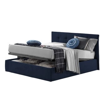 Pat Tapitat Rabatabil cu Lada Depozitare, 190x200 cm, Roma Dolce Dormire, Bluemarin Catifea Velluto Pat Tapitat Rabatabil cu Lada Depozitare, 190x200 cm, Roma Dolce Dormire, Bluemarin Catifea Velluto