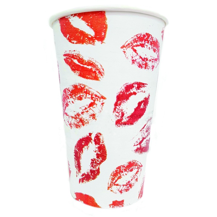 Set 50 pahare de carton cu tipar general buze, Spot Cups, 12Oz-330ml