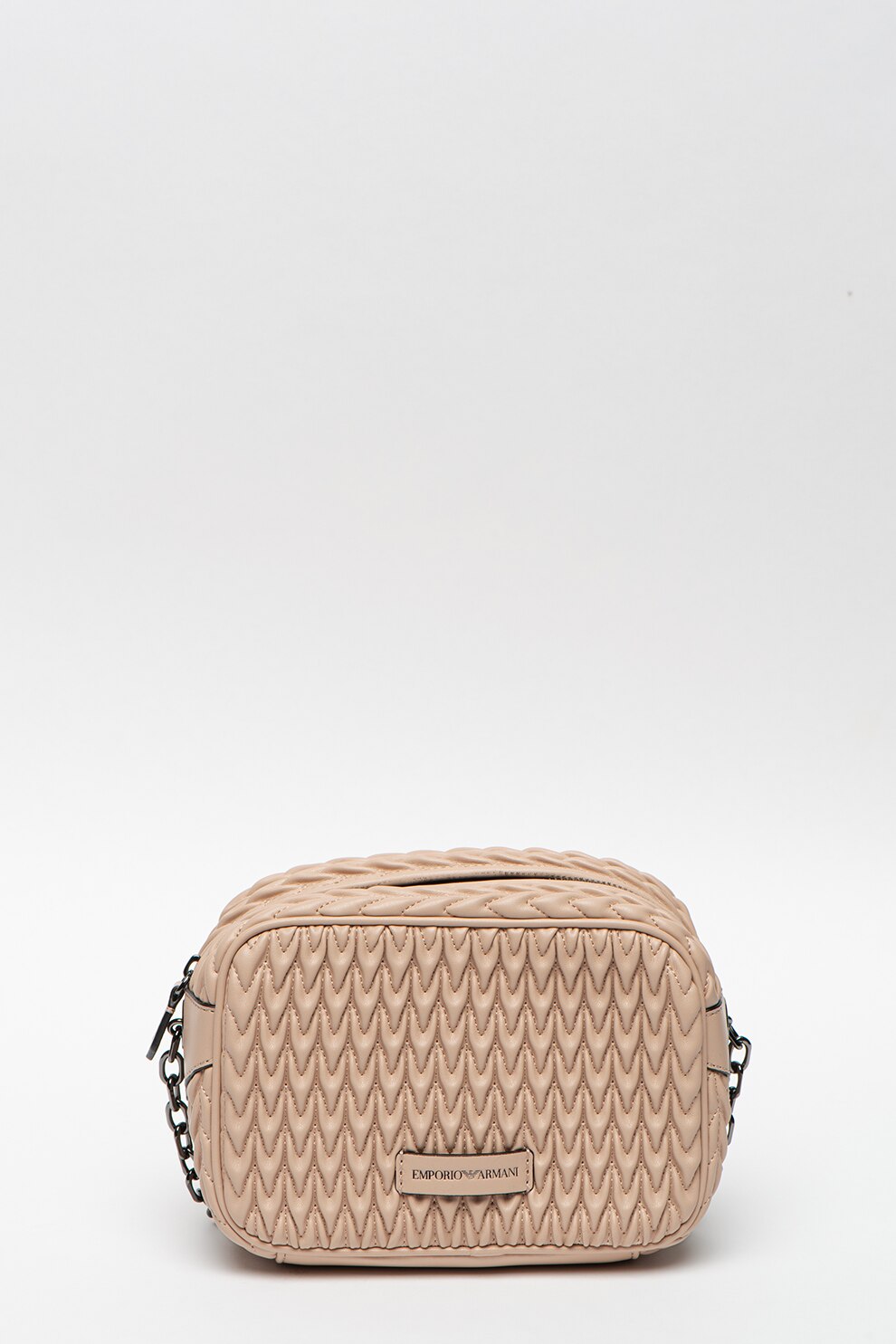 Emporio Armani, Geanta crossbody de piele ecologica cu aspect catifelat, Bej