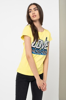 Love Moschino, Tricou cu imprimeu logo supradimensionat, Galben Love Moschino, Tricou cu imprimeu logo supradimensionat, Galben