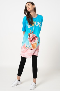 Love Moschino, Rochie tip tricou cu imprimeu grafic D, albastru aqua, roz Love Moschino, Rochie tip tricou cu imprimeu grafic D, albastru aqua, roz
