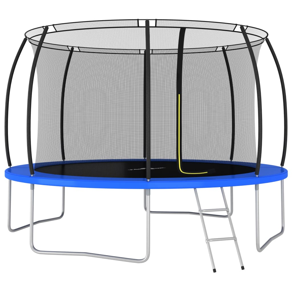 Set trambulina cu plasa de siguranta, scara si copertina de ploaie, vidaXL, Plastic, 366 x 80 cm, Negru