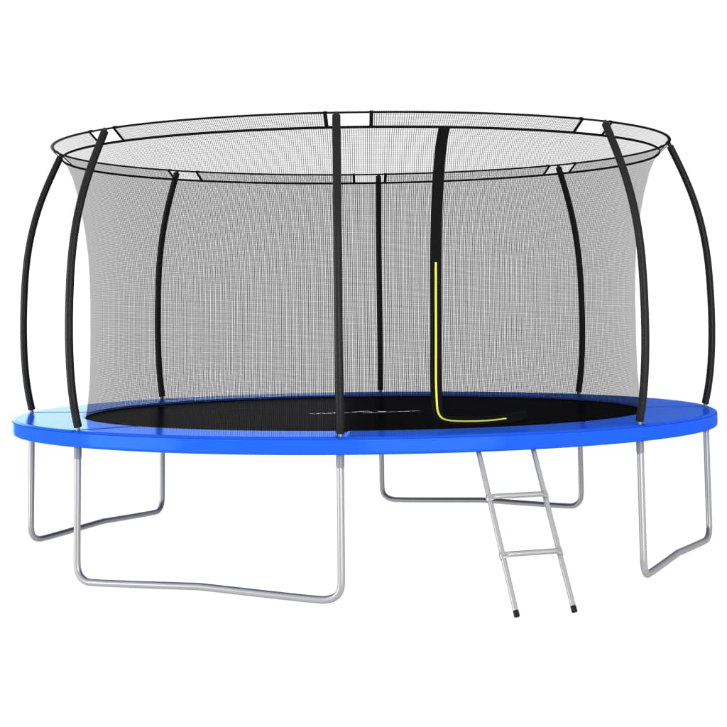 Set trambulina cu plasa de siguranta, scara si copertina de ploaie, vidaXL, Plastic, 460 x 80 cm, Negru